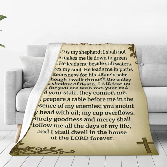 Christian Blanket, Flannel Psalm 23 Bible Verse Pattern, Soft Warm Cozy, All Season Blanket 80x60