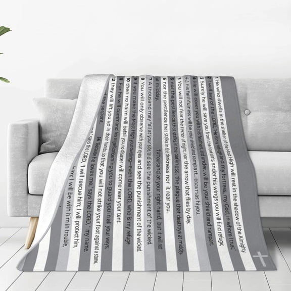 Christian Blanket, Flannel Psalm 91 Bible Verse Pattern, Religious Design, Soft Warm Cozy, All Season Blanket 50x40