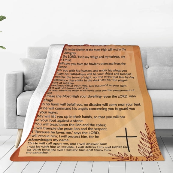 Christian Blanket, Flannel Psalm 91 Bible Verse Pattern, Religious Design, Soft Warm Cozy, All Season Blanket 50x40
