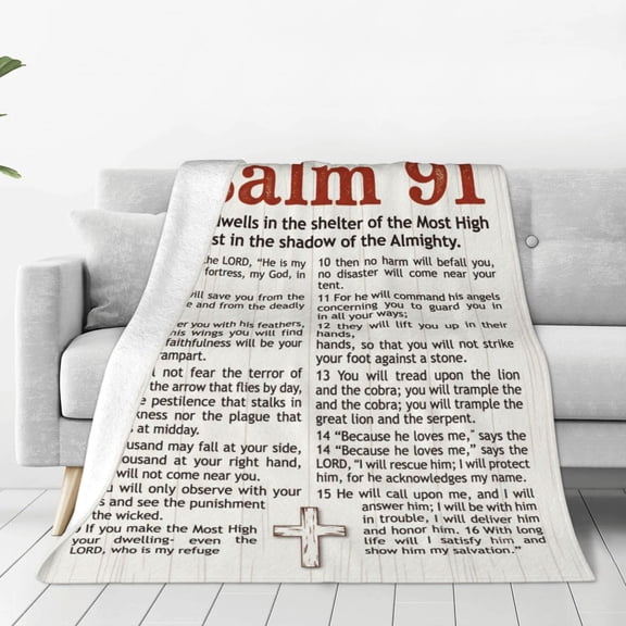 Christian Blanket, Flannel Psalm 91 Bible Verse Pattern, Religious Design, Soft Warm Cozy, All Season Blanket 50x40