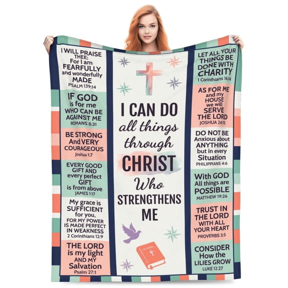 Christian Blanket, Flannel Religious Catholic Bible Pattern, Inspirational Spiritual Design, Soft Warm Cozy, All Season Blanket 50x40