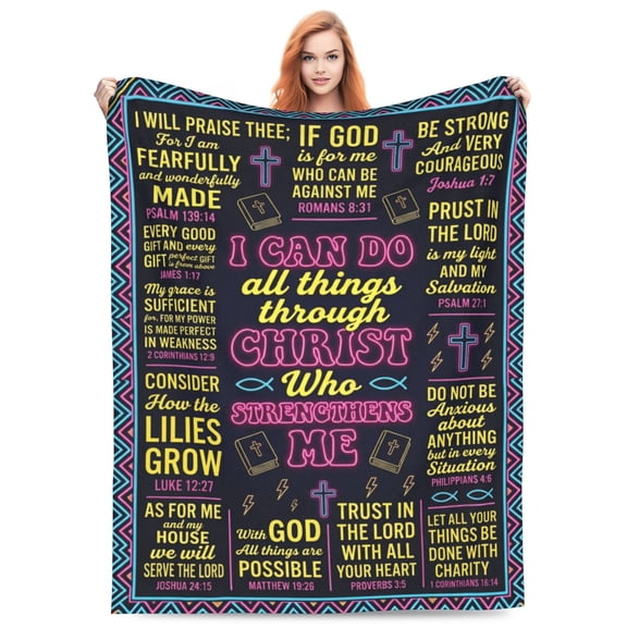 Christian Blanket, Flannel Religious Catholic Bible Pattern, Inspirational Spiritual Design, Soft Warm Cozy, All Season Blanket 50x40