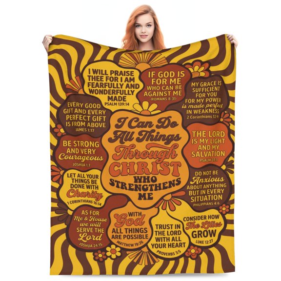 Christian Blanket, Flannel Religious Catholic Pattern, Inspirational Spiritual Design, Soft Warm Cozy, All Season Blanket 50x40