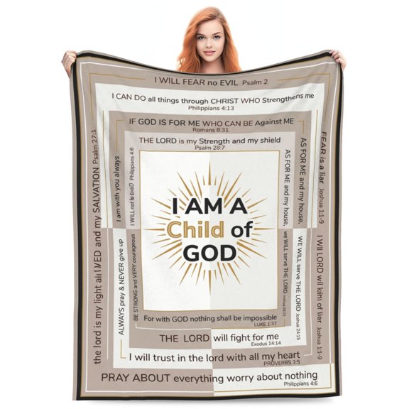 Christian Blanket, Flannel Religious Catholic Pattern, Inspirational Spiritual Design, Soft Warm Cozy, All Season Blanket 50x40