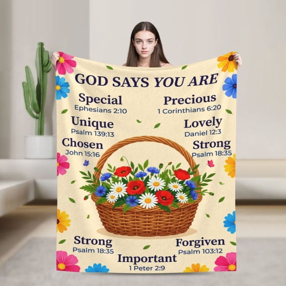 Christian Blanket with Flowers, Birthday Gifts for Women, Baptism Religious Christmas Spiritual Gifts for Sister Daughter Friend Mom, Soft Throw Blankets 50x40