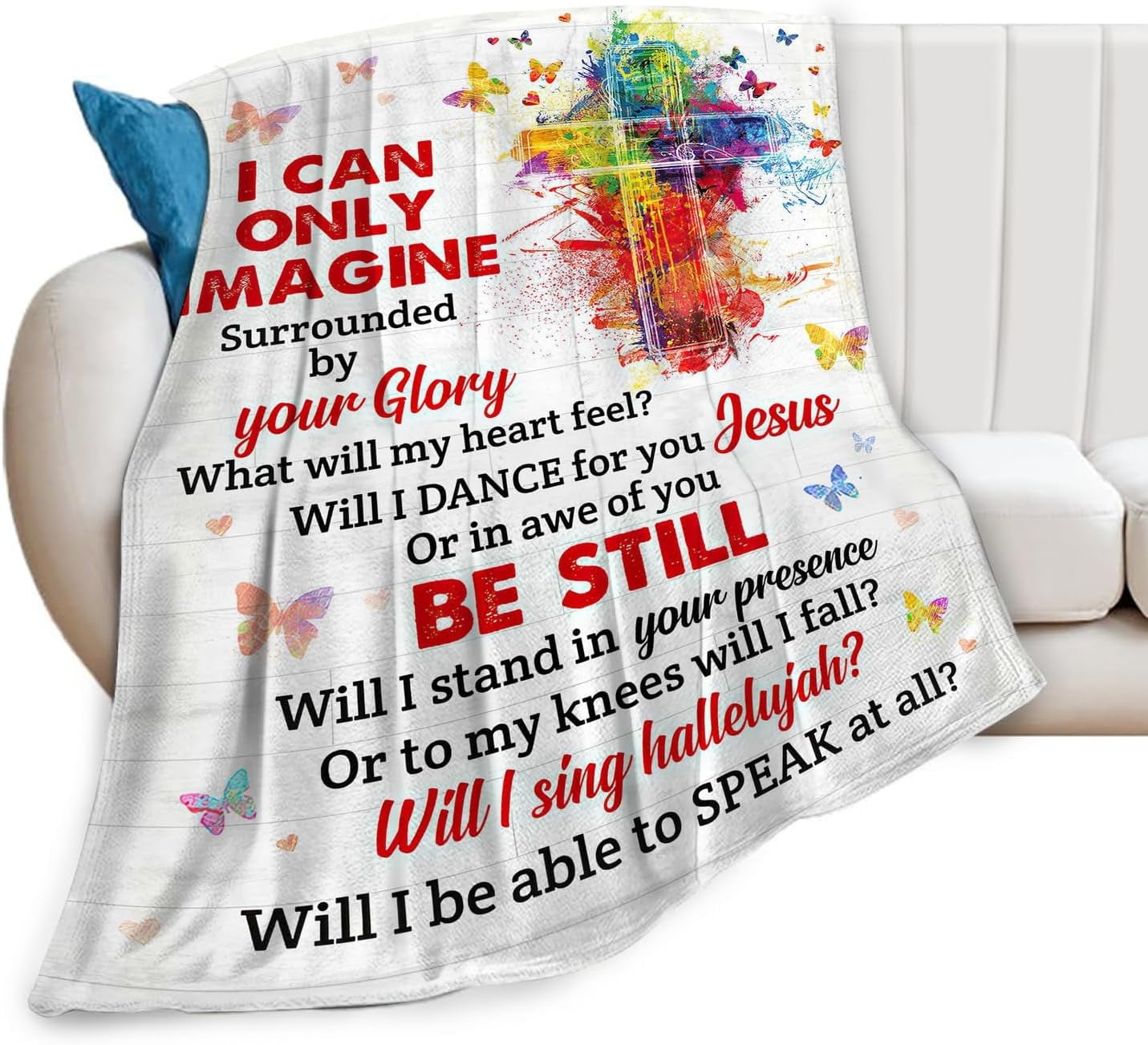 Christian Blanket Gifts Soft Warm Plush Religious Christ Cross Throw Blanket Flannel Fleece Fuzzy Scripture I Can Only Imagine Blanket for Kids Adults Prayer Bed Couch Living Room Decor 50"X40"