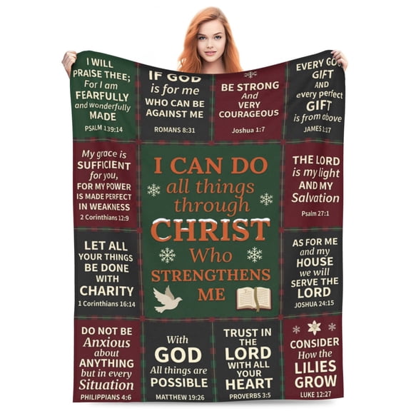 Christian Blanket, Inspirational Faith Design, Bible Religious Pattern, Soft Cozy Blanket for Home 50x40