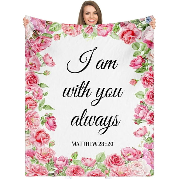 Christian Blanket with Inspirational Thoughts and Prayers, Pink Rose Flowers Ultra Soft Religious Bible Verse Gifts Blankets, Warm Plush Healing Throw Blankets, 60"x50"