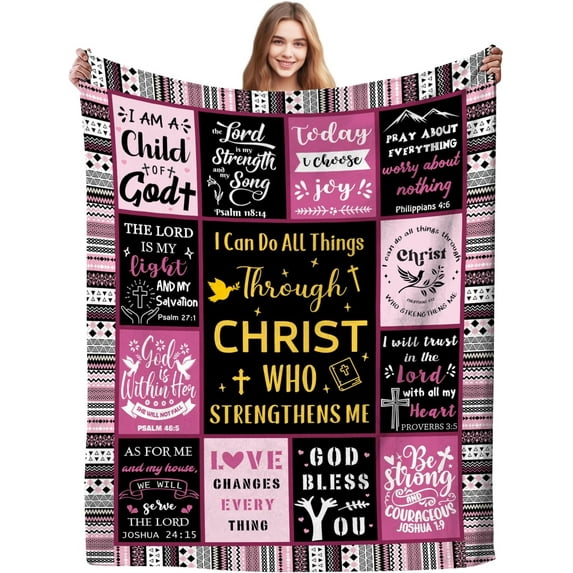 Christian Blanket Inspirational Thoughts Throw Blanket Bible Verse Prayers Get Well Soon Blankets Soft Lightweight Flannel Blanket 50"X40"