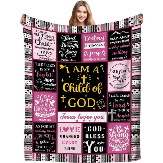 Christian Blanket Inspirational Thoughts Throw Blanket Bible Verse Prayers Get Well Soon Blankets Soft Lightweight Flannel Blanket 50"X40"