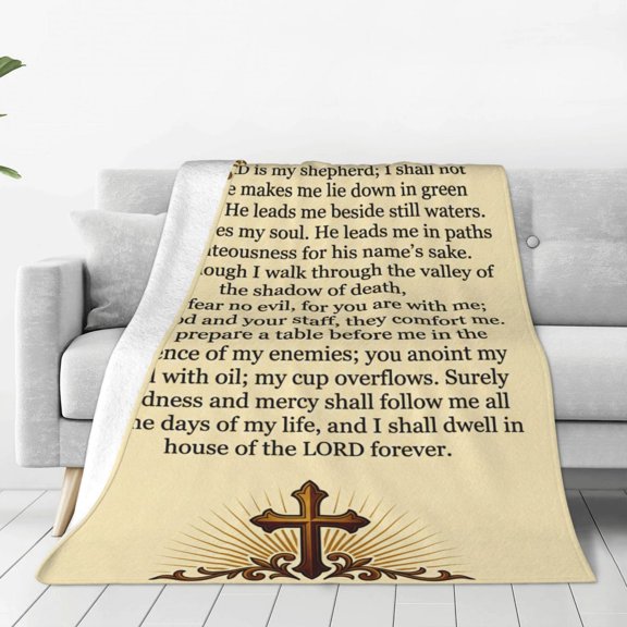 Christian Blanket, Psalm 23 Scripture Faith Pattern for Faith Lovers, Soft Flannel Blanket 50x40