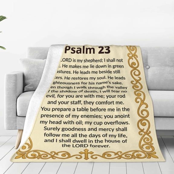 Christian Blanket, Psalm 23 Scripture Faith Theme, Gift for Women Men Friends, Soft Warm Flannel Throw for Couch Sofa Bed 50x40