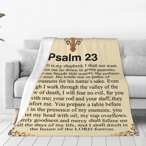 Christian Blanket, Psalm 23 Scripture Faith Theme, Gift for Women Men Friends, Soft Warm Flannel Throw for Couch Sofa Bed 50x40