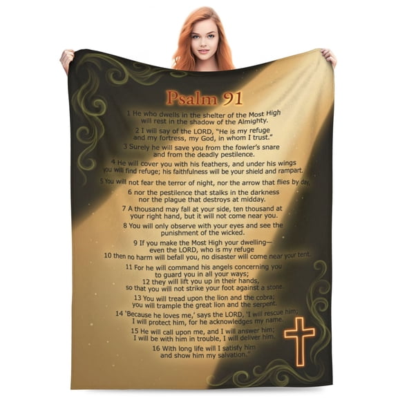 Christian Blanket, Psalm 91 Faith Design Gift for Women Men, Religious Bible Blanket for Birthday 50x40