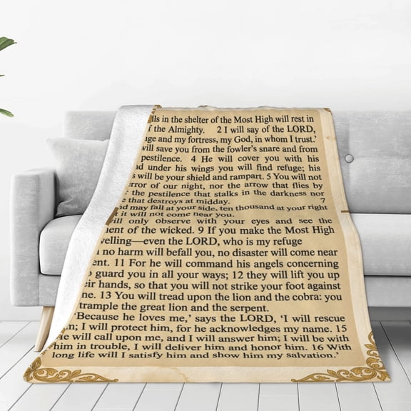Christian Blanket, Psalm 91 Faith Design Gift for Women Men, Religious Bible Blanket for Birthday 50x40