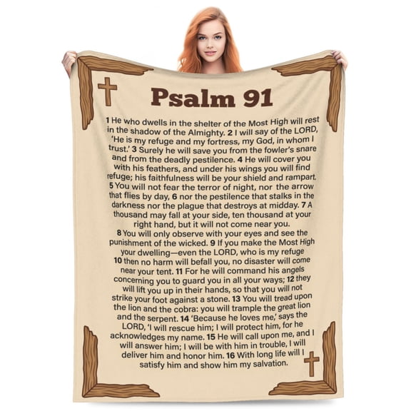Christian Blanket, Psalm 91 Faith Design Gift for Women Men, Religious Bible Blanket for Birthday 50x40