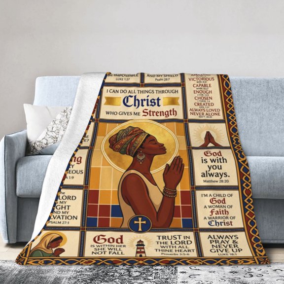 Christian Blanket, Religious Birthday Gifts for Women, Inspirational Bible Verse Throw, Soft Cozy Flannel Room Decor 50x40