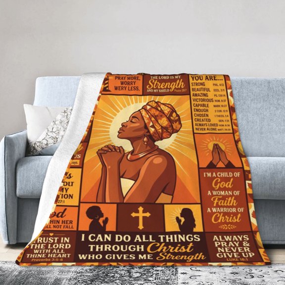Christian Blanket, Religious Birthday Gifts for Women, Inspirational Bible Verse Throw, Soft Cozy Flannel Room Decor 50x40