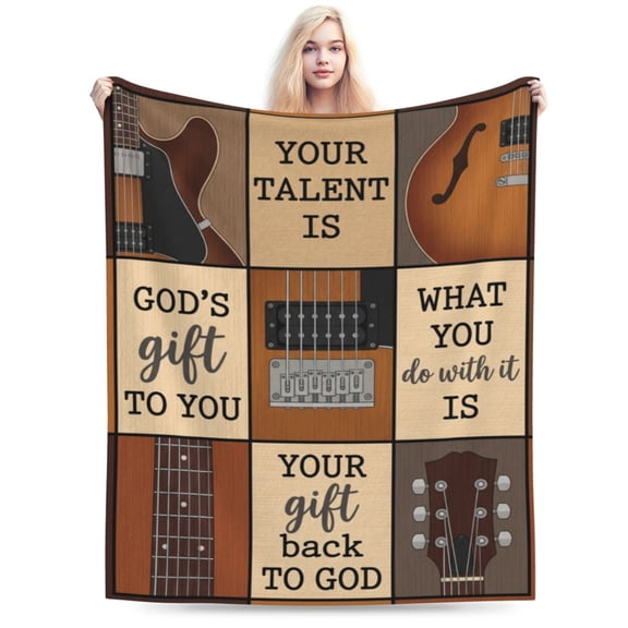 Christian Blanket, Religious Throw Blanket, Guitar Bible Verse Design, Inspirational Faith Music Blanket for Adults 50x40