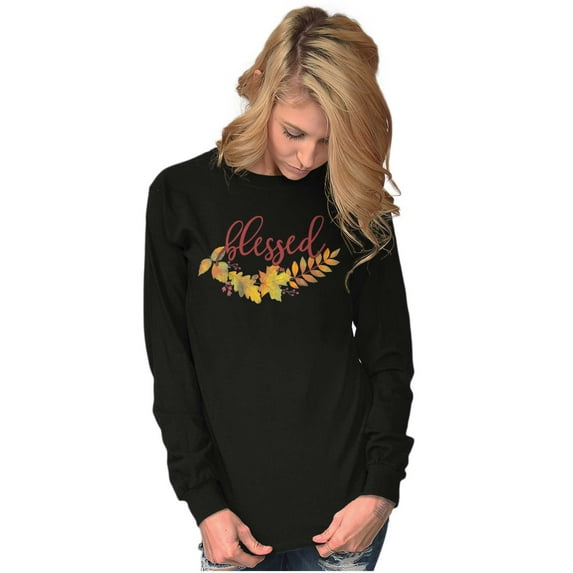 Christian Blessed Autumn Fall Leaves Women's Long Sleeve T Shirt Brisco Brands S