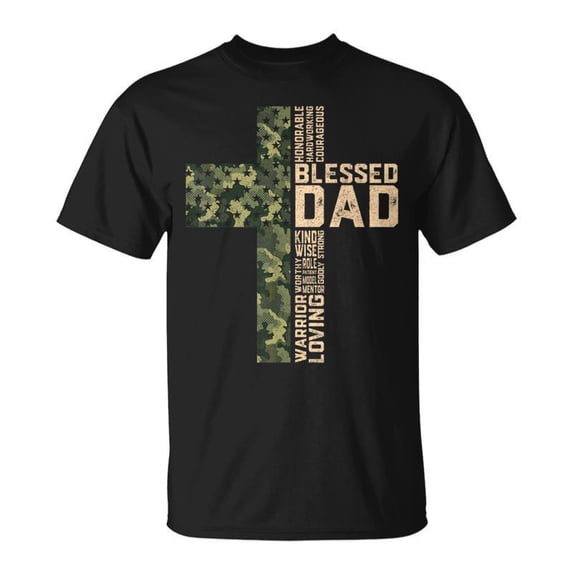 Christian Blessed Dad Camo Flag Cross Religious Fathers Day TShirt ...