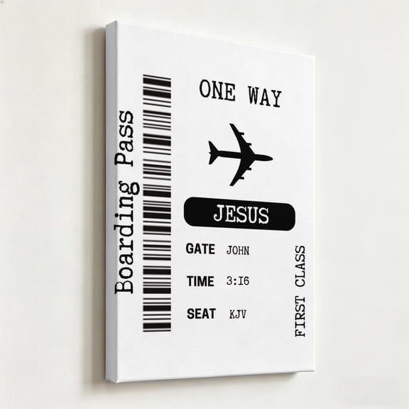 Christian Boarding Pass Ticket Canvas Wall Art, Minimalist Black and White Bible Verse Decor, Modern Faith-Based Matte Finish Gallery Wrapped Art 8*12