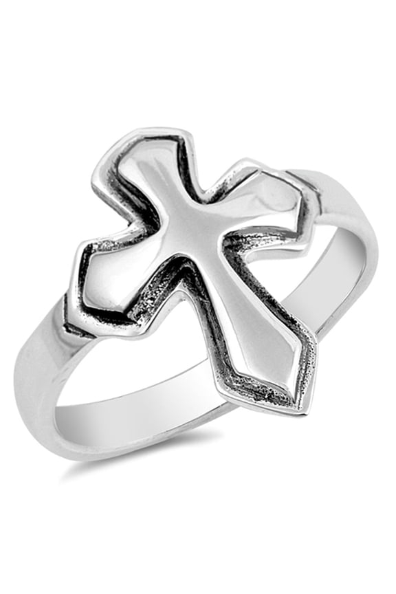 Christian Bold Pointed Cross Purity Ring 925 Sterling Silver Band Jewelry Female Male Unisex Size 7