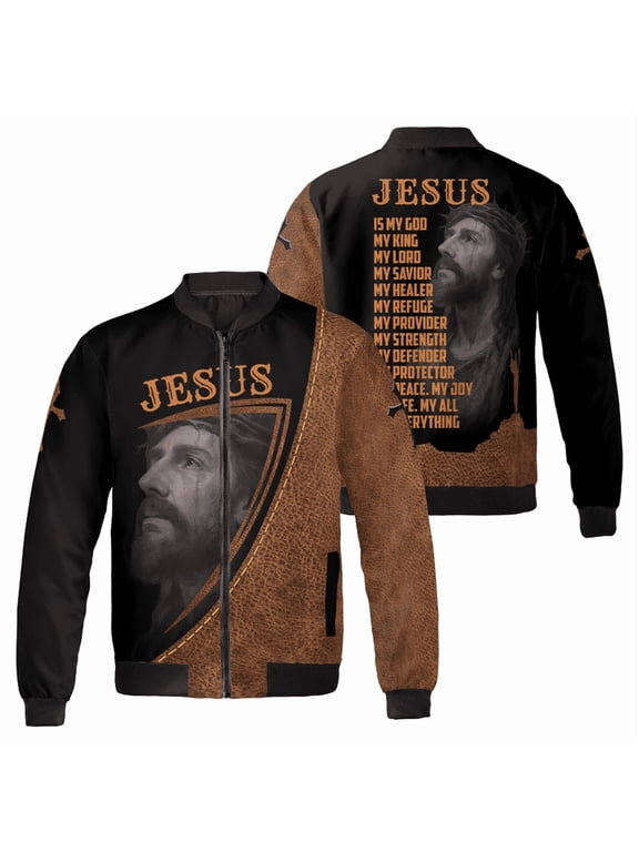 Christian Bomber Jacket – Jesus Is My Everything Zip-Up Coat – Faith-Based Religious Jacket for Men & Women