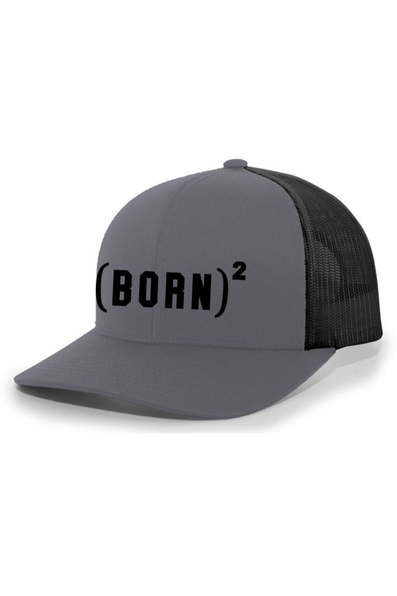 Christian Born Again Exponent Nail Cross Jesus Mens Mesh Back Trucker Hat Baseball Cap, Charcoal/Black