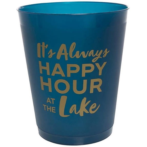 Christian Brands 10-04822-018 16 oz Cocktail Party Cups Navy Blue - Its Always Happy Hour At The Lake - Pack of 6