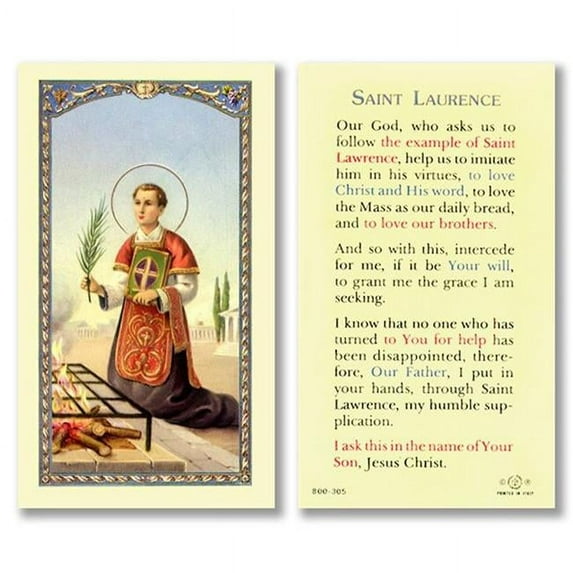 Christian Brands 800-305 Saint Laurence Prayer Holy Card
