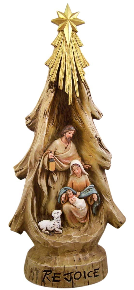 Rustic Brown and Gold Nativity Scene Tree Figurine, 16.5 Inches