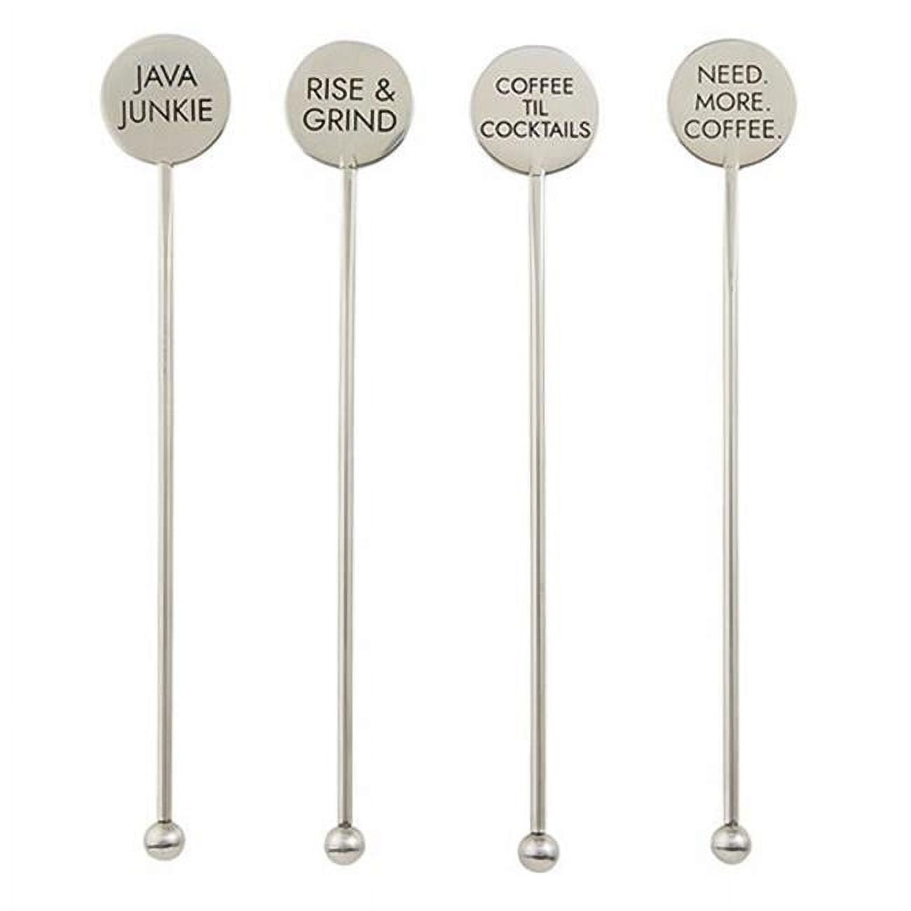 Brushed Stainless Steel Coffee Stir Sticks with Fun Phrases