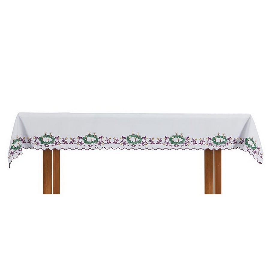 White Embroidered Polyester Altar Frontal with Scallop Edge