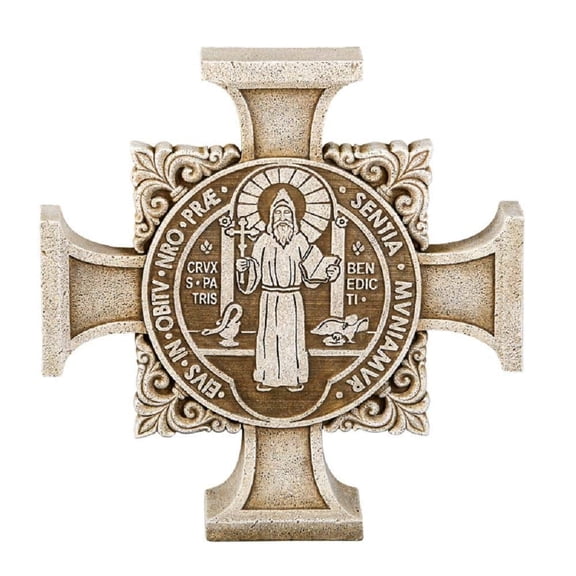 Christian Brands Saint Benedict Stepping Stone Cross – Outdoor Garden Décor
