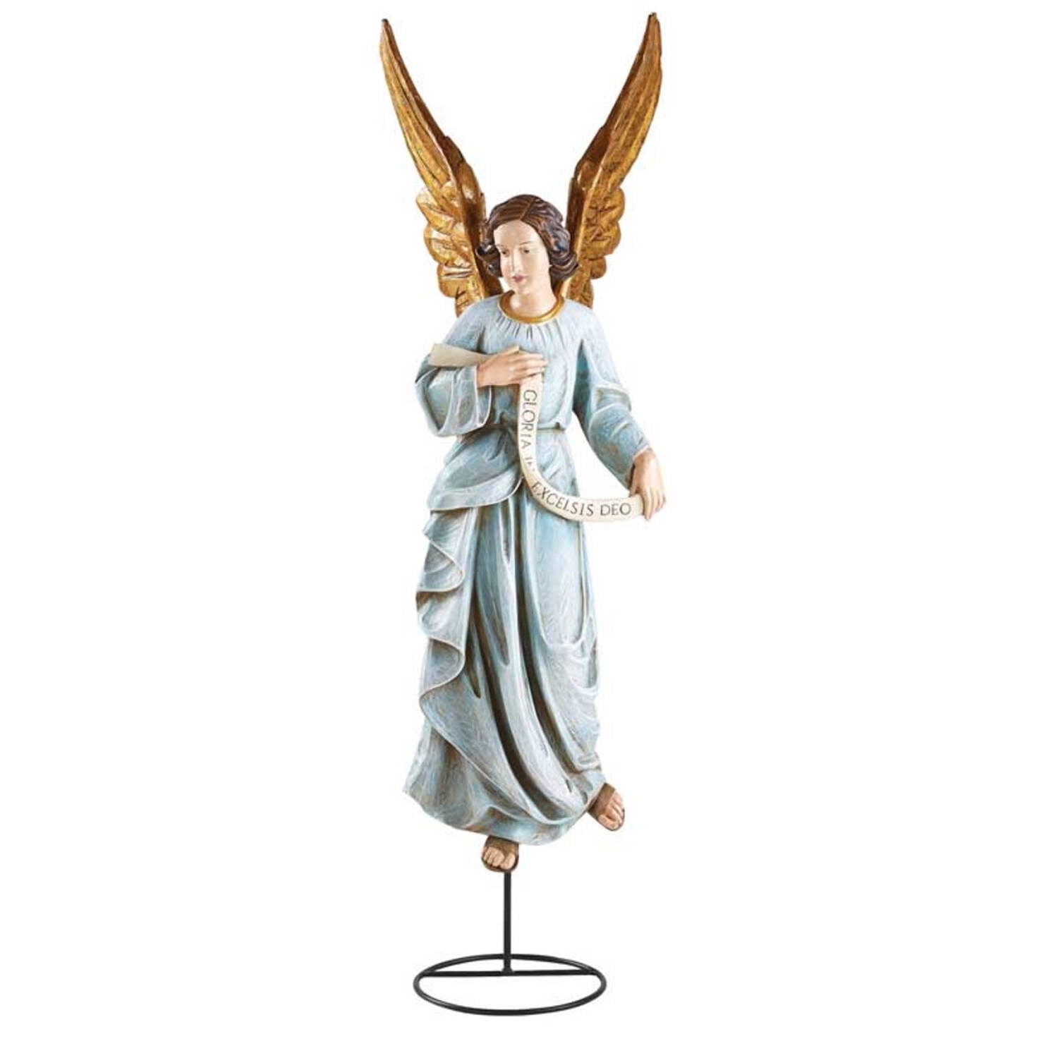 Hand-Painted Gloria Angel Figurine with Gold Wings, 32"