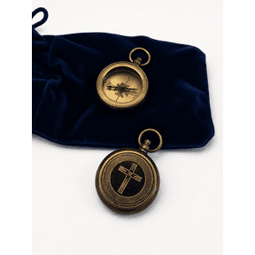 Christian Brass Pocket Compass with Cross Design, Engraved Faith Gift, Graduation Gift for Men, Baptism Confirmation Religious Keepsake with Velvet Pouch
