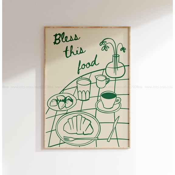 Christian Breakfast Print, Bless This Food, Christian Art print for Dinner, Bible Verse Kitchen Decor, Faith based Dining Room Prints Unframed Paper Print