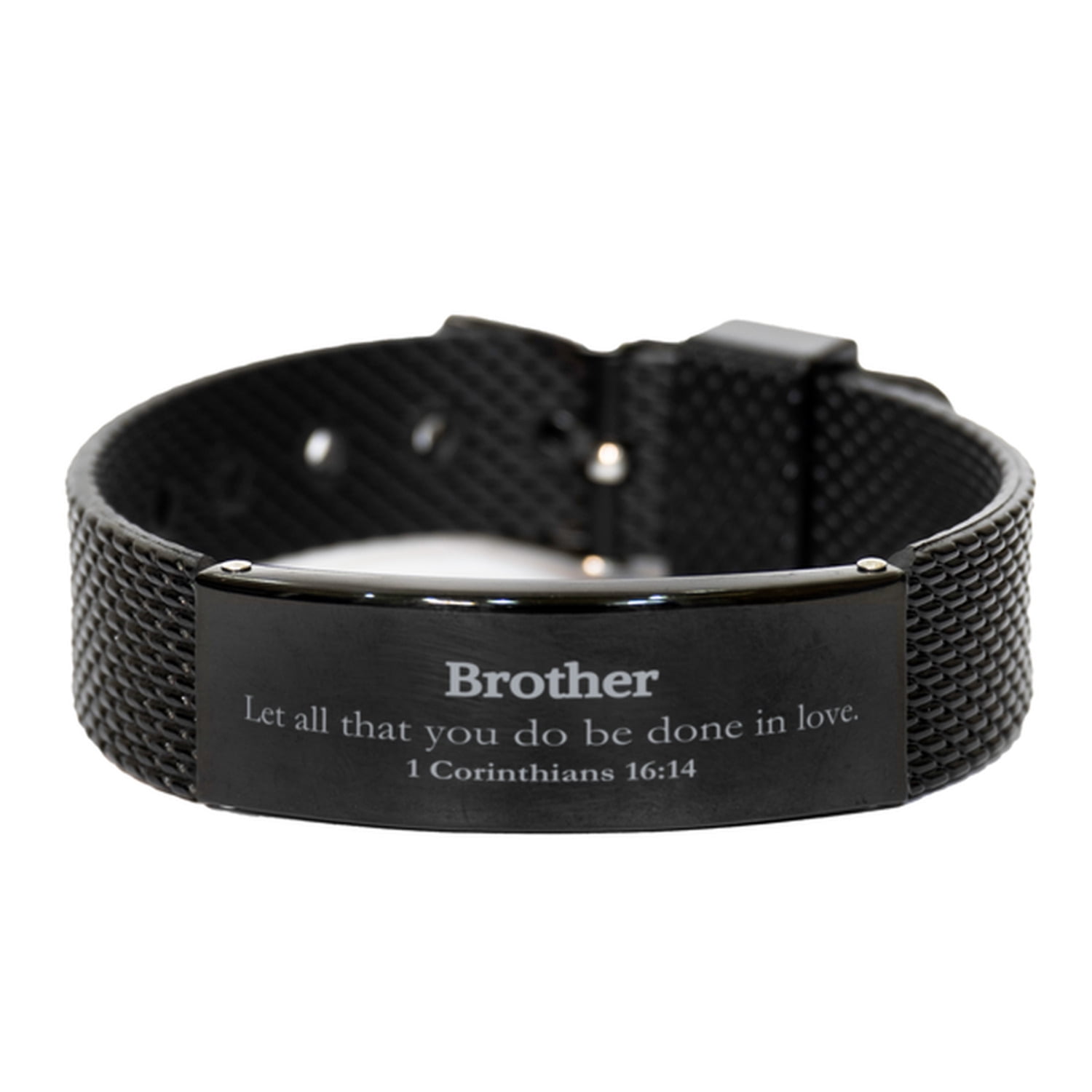 Christian Brother Gifts, Let all that you do be done in love, Bible Verse Scripture Black Shark Mesh Bracelet, Baptism Confirmation Gifts for Brother