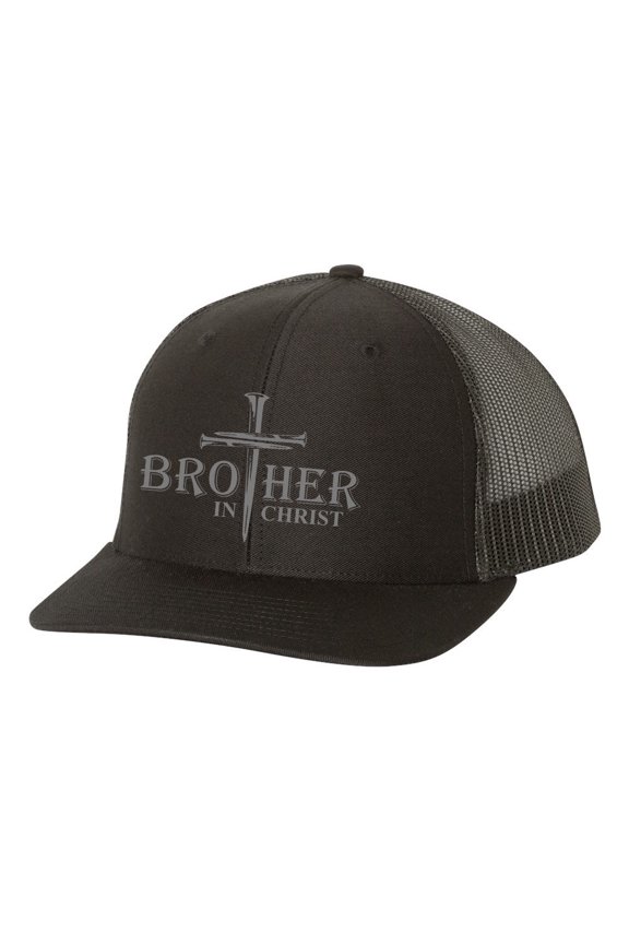Christian Brother In Christ Cross Nails Mens Embroidered Mesh Back Trucker Hat, Black/Black