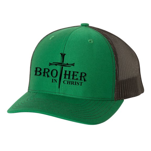 Christian Brother In Christ Cross Nails Mens Embroidered Mesh Back Trucker Hat, Kelly Green/Black