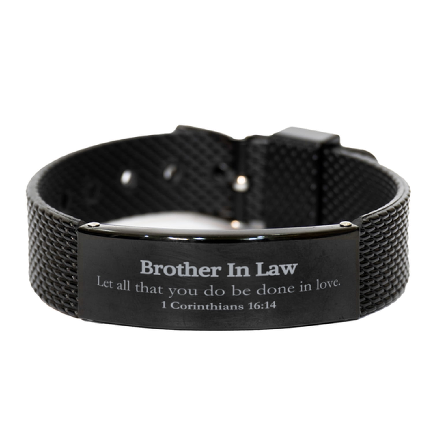 Christian Brother In Law Gifts, Let all that you do be done in love, Bible Verse Scripture Black Shark Mesh Bracelet, Baptism Confirmation Gifts for Brother In Law