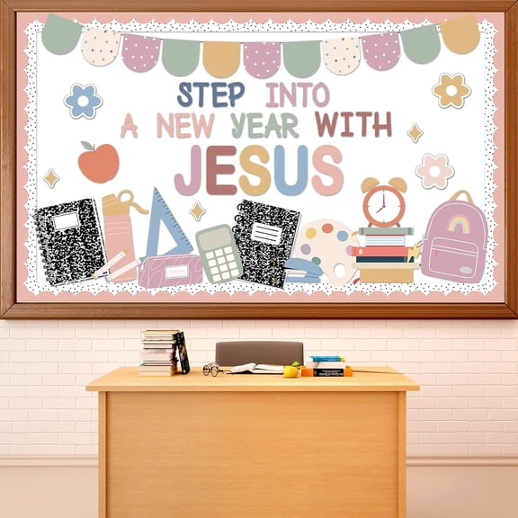 Christian Bulletin Board Set to School Classroom Decorations Religious Bulletin Board Christian Classroom Decor Cutouts Border for Sunday School VBS Church Chalkboard Wall Decor(Boho)