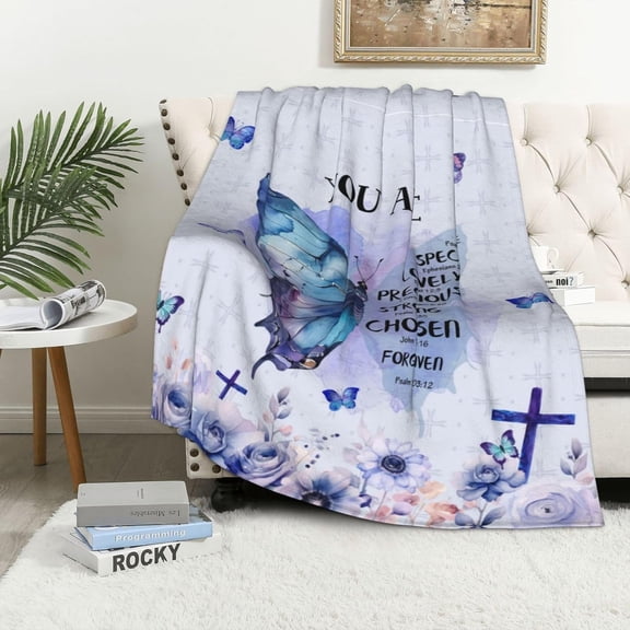 Christian Butterfly Gifts for Women Mom Grandma, Purple Floral Butterfly Blanket for Religious Birthday Gifts, Bible Verse Blanket for Inspirational Gifts, Soft Christian Throw Blanket 50x60 Inches