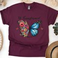 thumbnail image 1 of Christian Butterfly Graphic T-Shirt Be Transformed Romans 12:2, Maroon, Size M, 1 of 6