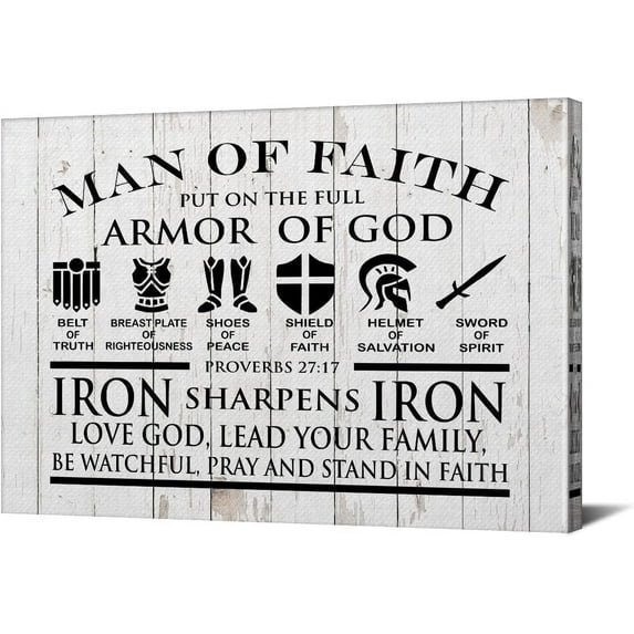 Christian Canvas Wall Art Framed Man of Faith Quotes Proverbs 27:17 Bible Poster Print Canvas Painting Picture Sign Home Decoration 12x15…