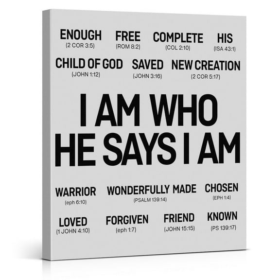 Christian Canvas Wall Art I Am Who He Says I Am Religious Poster Print Wall Decor Motivational Scripture Bible Verse Painting for Home Office Bedroom Living Room Decoration poster