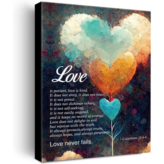 Christian Canvas Wall Art Love is Patient Love is Kind 1 Corinthians 13:4-8 Canvas Print Positive Scripture Canvas Painting Home Bedroom Wall Decor Framed Wedding Gift 12 x 15 Inches