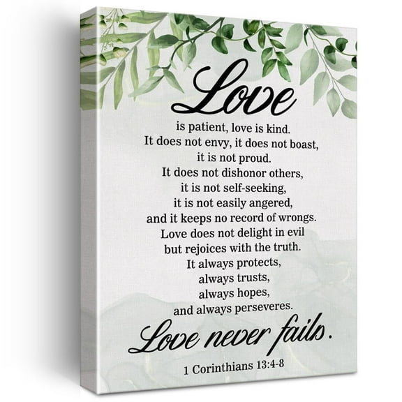 Christian Canvas Wall Art Love is Patient Love is Kind 1 Corinthians 13:4-8 Canvas Print Positive Scripture Home Bedroom Wall Decor  Wedding Gift poster