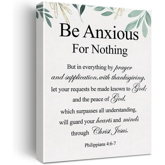 Christian Canvas Wall Art Philippians 4:6-7 Be Anxious for Nothing Canvas Print Positive Scripture Canvas Painting Home Wall Decor Framed Gift 12x15 Inch